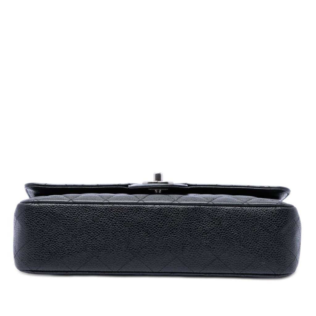 Chanel Medium Classic Caviar Double Flap Black Leather Good - Inside View