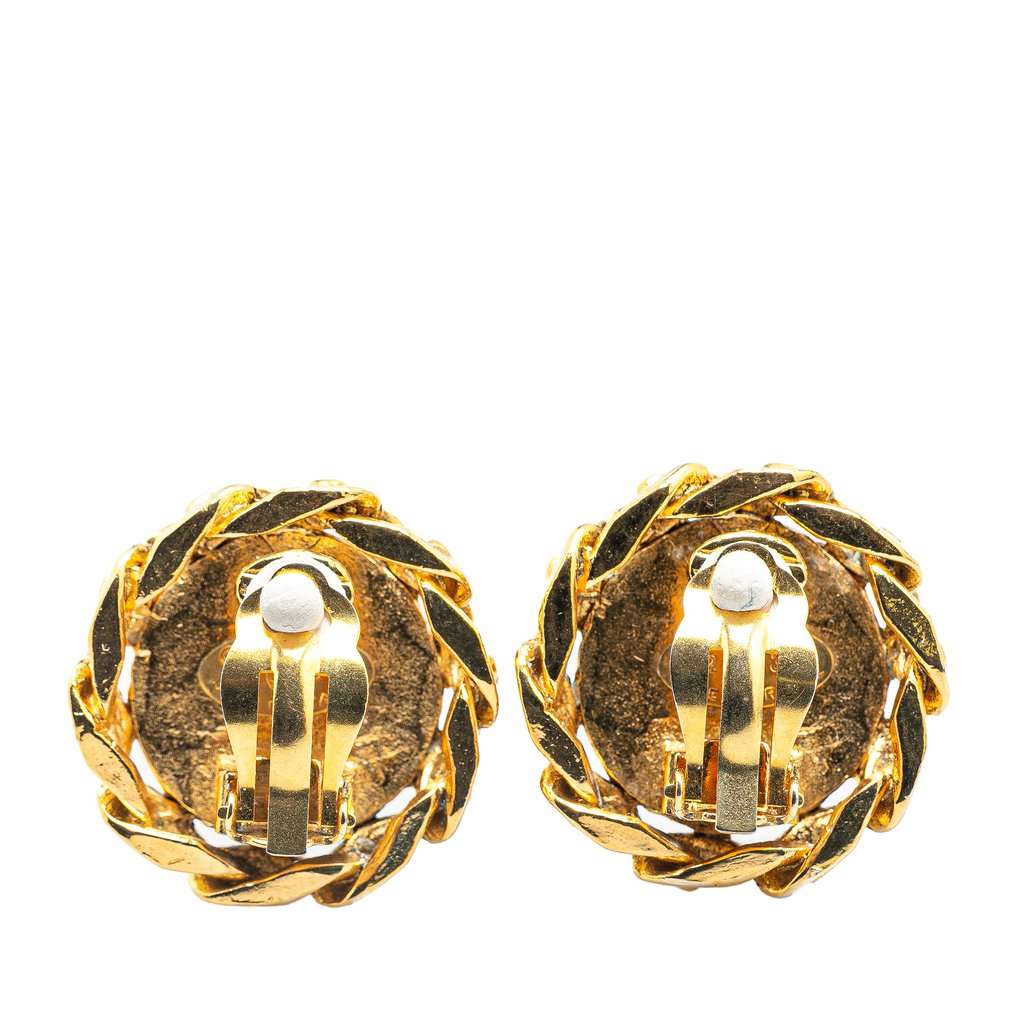 Chanel Gold Plated CC Rhinestones Clip on Earrings Gold Metal Very good condition - Back View