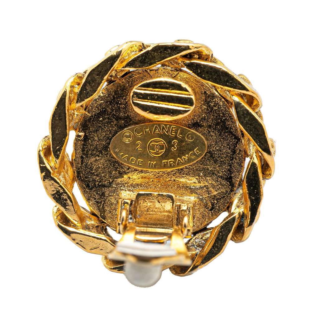 Chanel Gold Plated CC Rhinestones Clip on Earrings Gold Metal Very good condition - Inside View