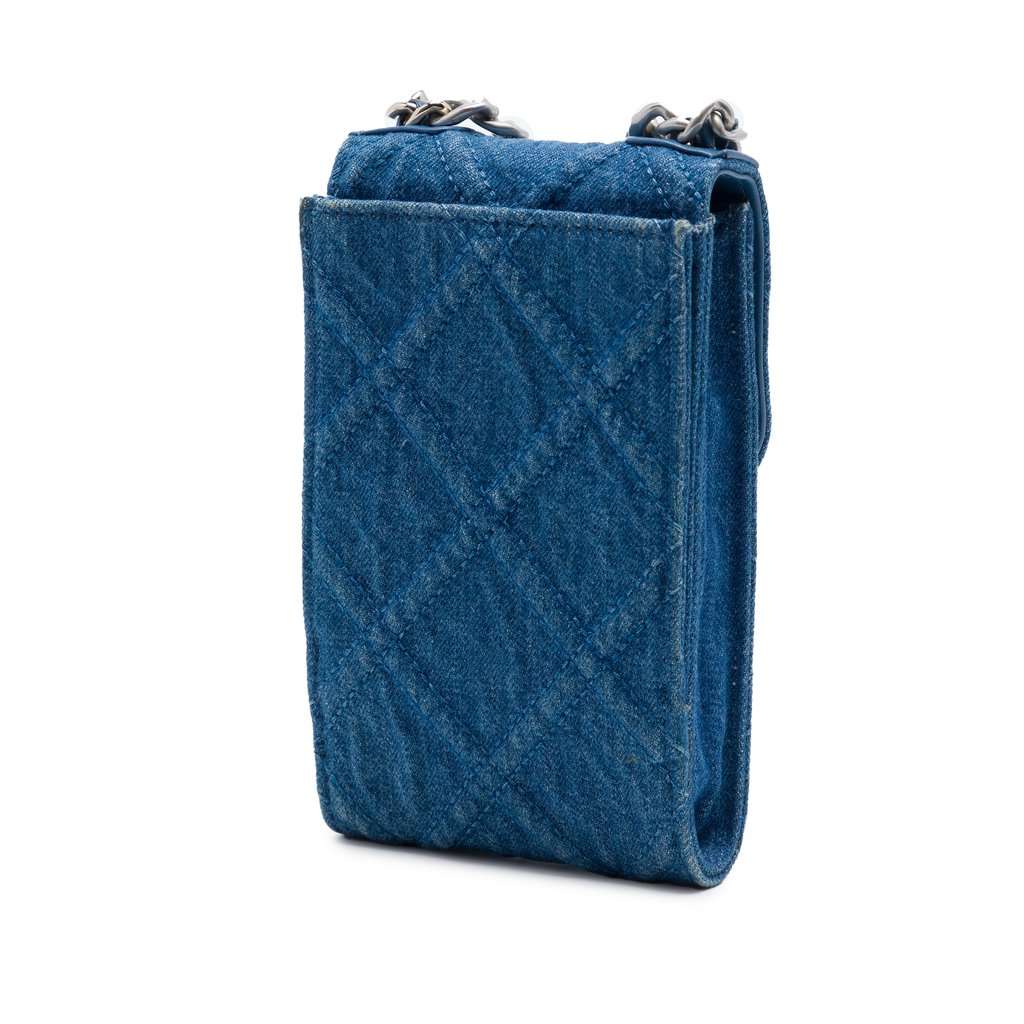 Chanel Denim 19 Phone Holder with Chain Blue Very good - Back View