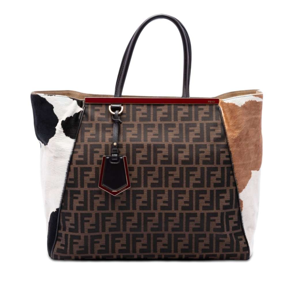 Fendi Large Zucca Canvas Ponyhair 2Jours Tote Brown Very good condition - Front View