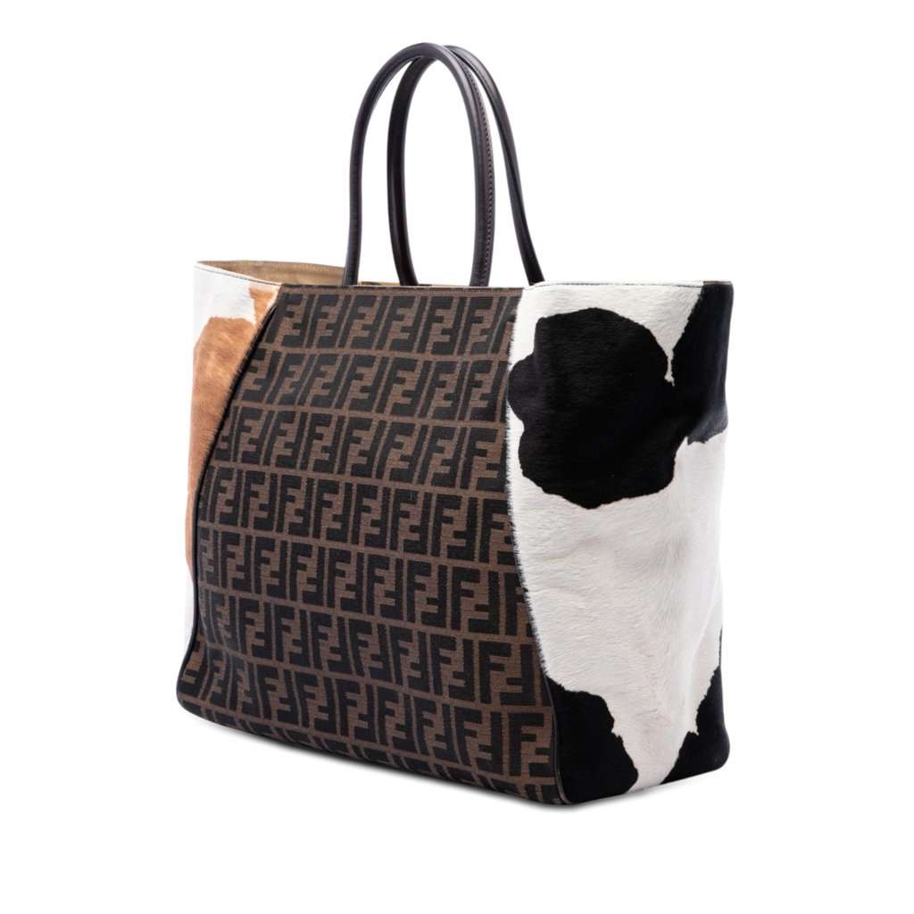 Fendi Large Zucca Canvas Ponyhair 2Jours Tote Brown Very good condition - Back View