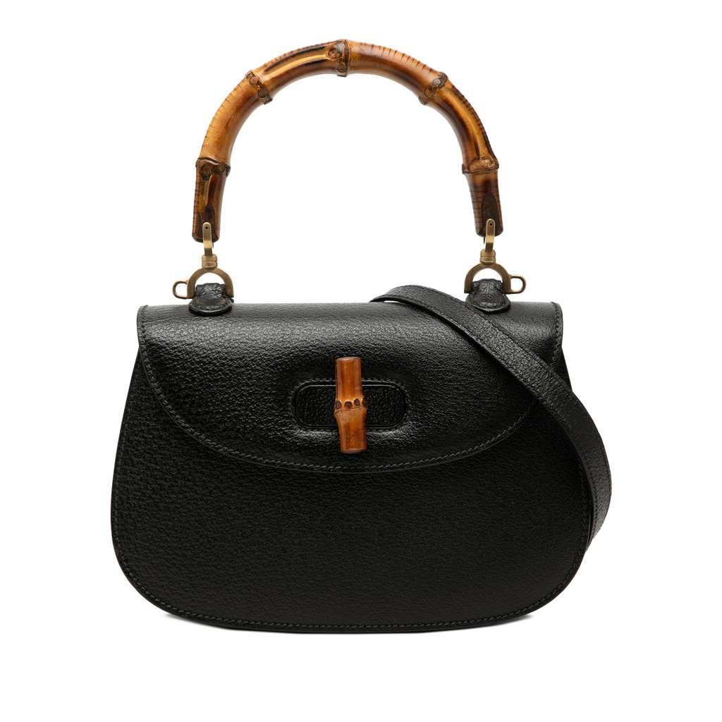 Gucci Small Grained Calfskin Bamboo Night Black Leather Very good condition - Front View