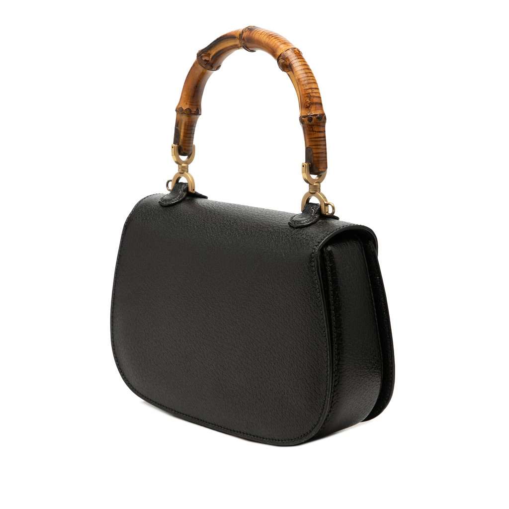 Gucci Small Grained Calfskin Bamboo Night Black Leather Very good condition - Back View