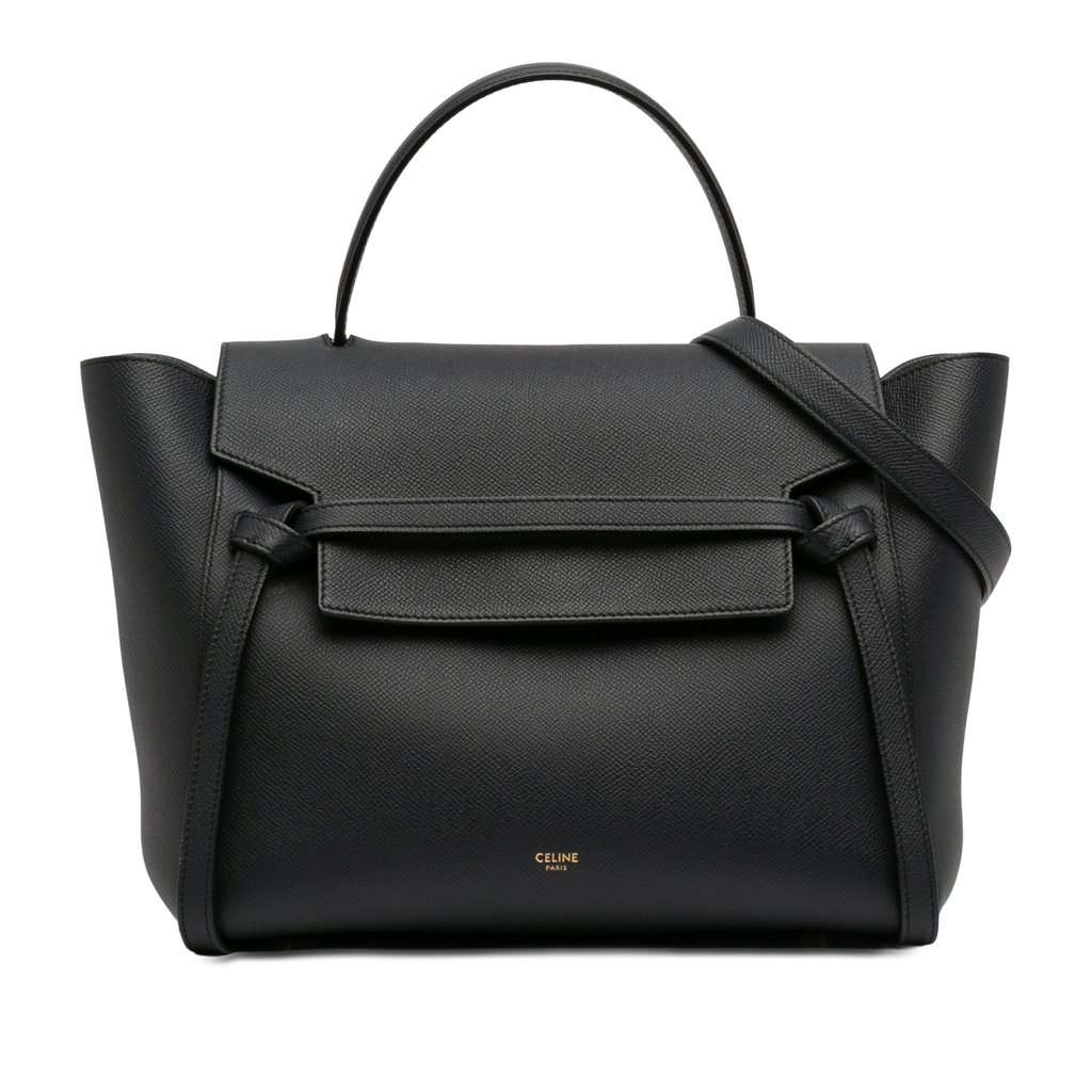 Celine Mini Grained Calfskin Belt Bag Black Leather Very good - Front View
