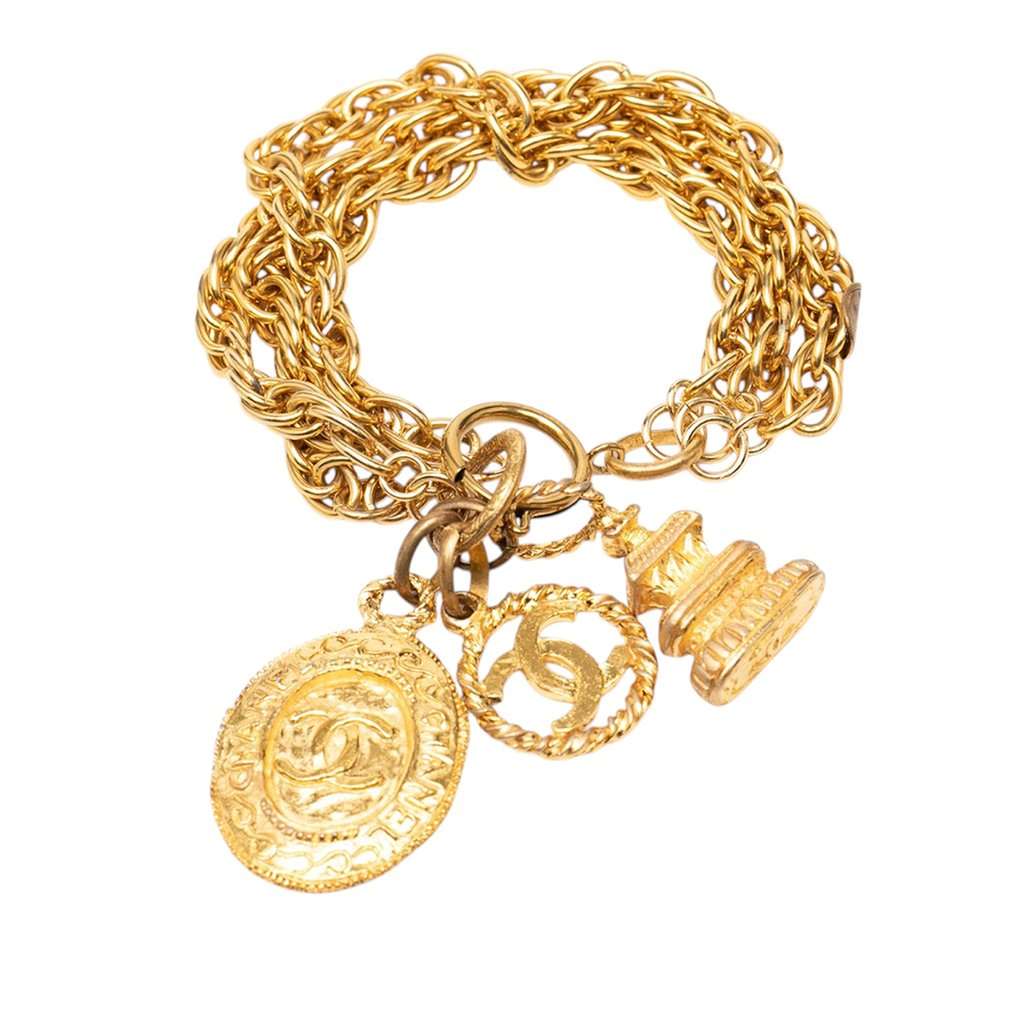 Chanel CC Gold Plated Triple Chain Logo Charm Bracelet Gold Metal Very good condition - Front View