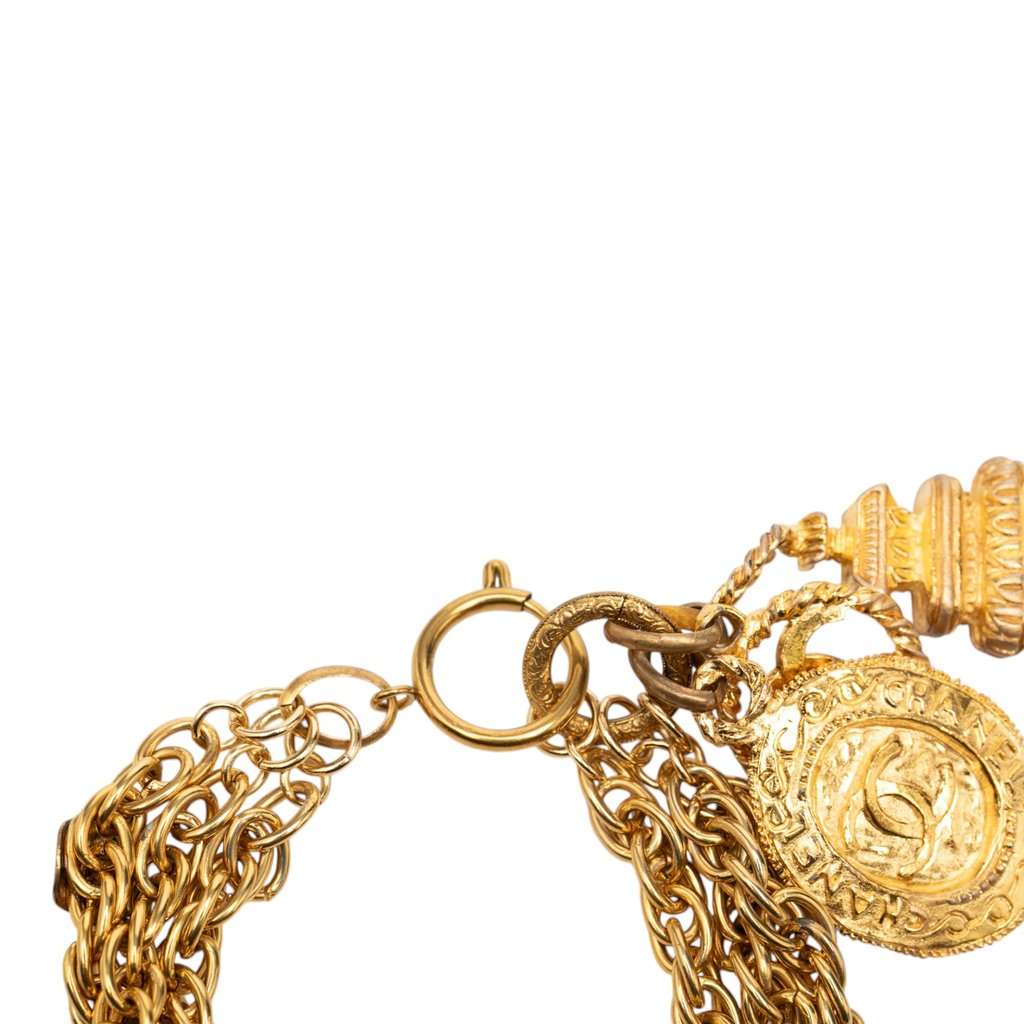 Chanel CC Gold Plated Triple Chain Logo Charm Bracelet Gold Metal Very good condition - Box View