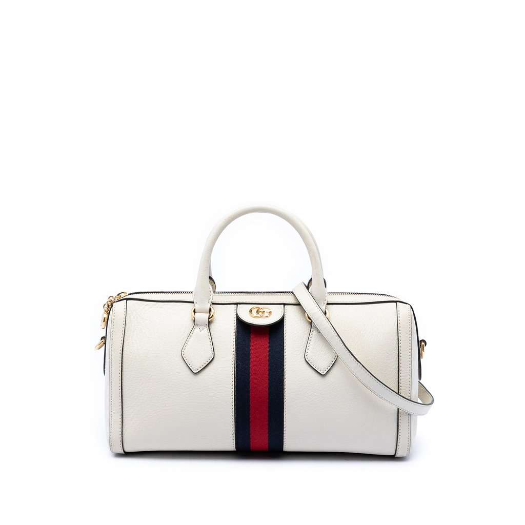Gucci Medium Calfskin Web Ophidia Top Handle Bag Beige Leather Very good condition - Front View