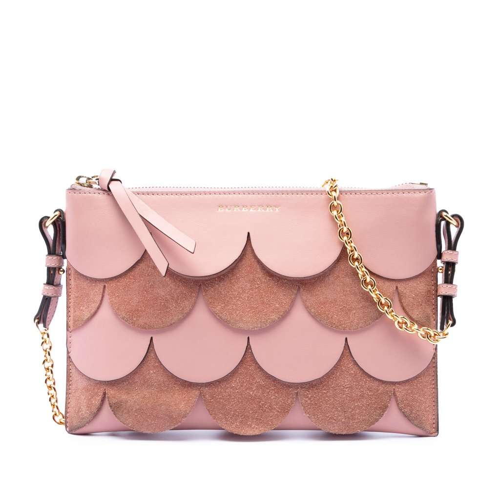 Burberry Scalloped Leather and Suede Peyton Crossbody Pink Leather Very good - Front View