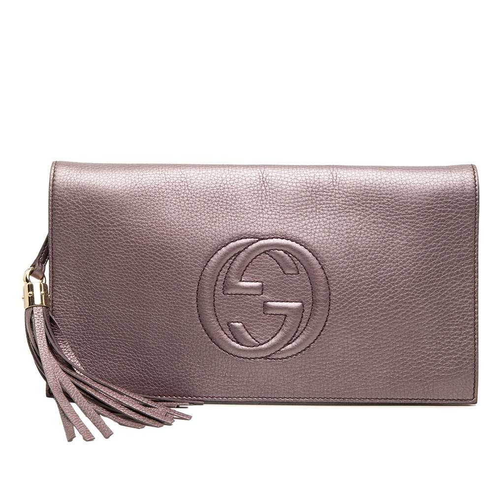 Gucci Metallic Calfskin Soho Disco Clutch Pink Leather Very good condition - Front View