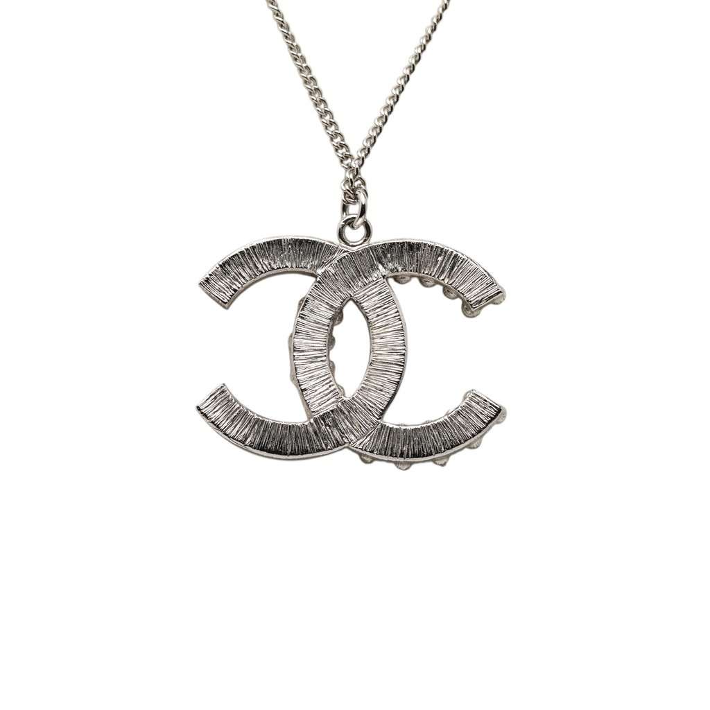 Chanel CC Brass and Strass Pendant Necklace Silver Metal Very good condition - Inside View