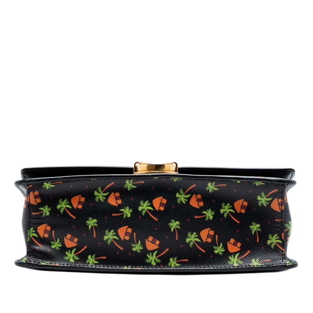 Prada Saffiano Palm Tree and Hut Print Flap Crossbody Black Leather Very good condition - Inside View
