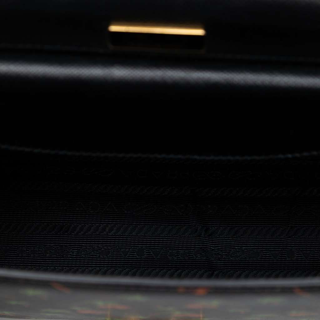 Prada Saffiano Palm Tree and Hut Print Flap Crossbody Black Leather Very good condition - Model View