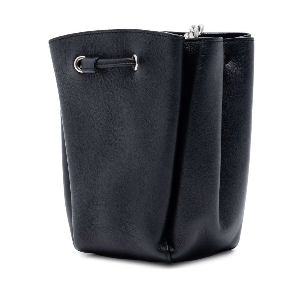 Saint Laurent Mini Leather Monogram Embellished Bourse Bucket Bag Black Leather Very good - Back View