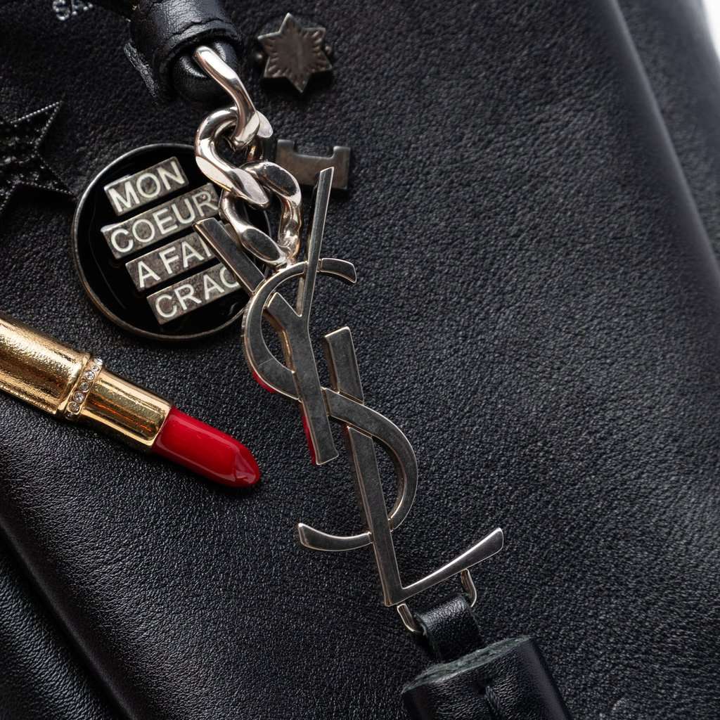 Saint Laurent Mini Leather Monogram Embellished Bourse Bucket Bag Black Leather Very good - Box View