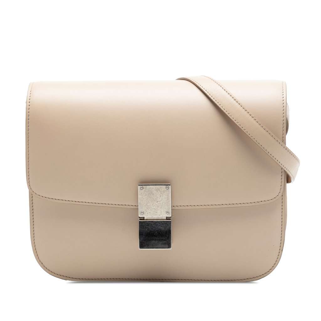 Celine Medium Calfskin Classic Box Beige Leather Very good - Front View