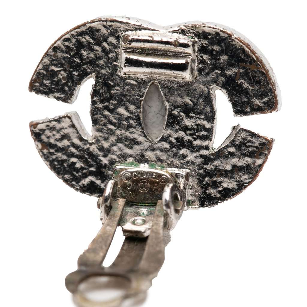 Chanel CC Brass and Strass Clip On Earrings Silver Metal Very good condition - Inside View
