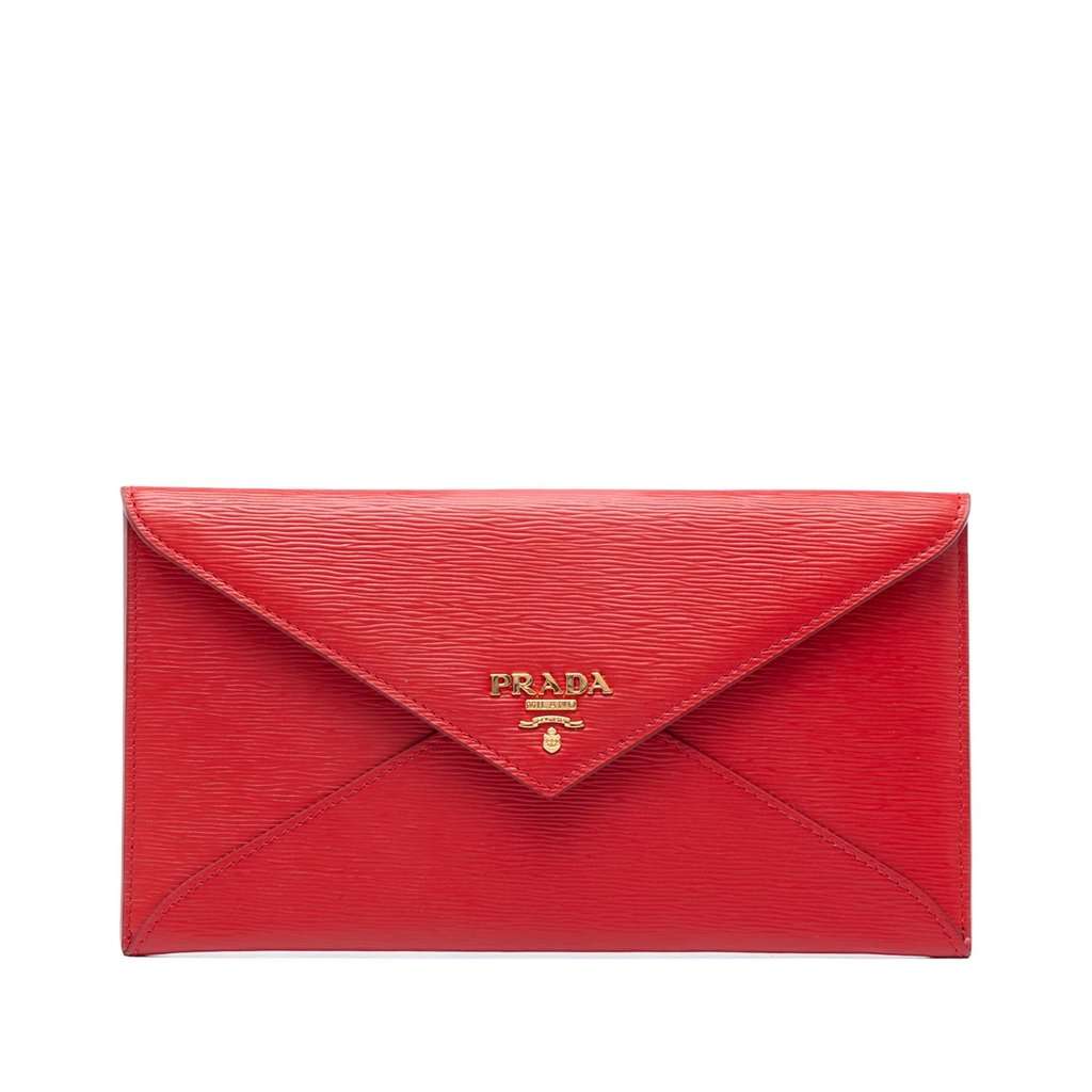 Prada Vitello Move Envelope Clutch Red Leather Very good condition - Front View