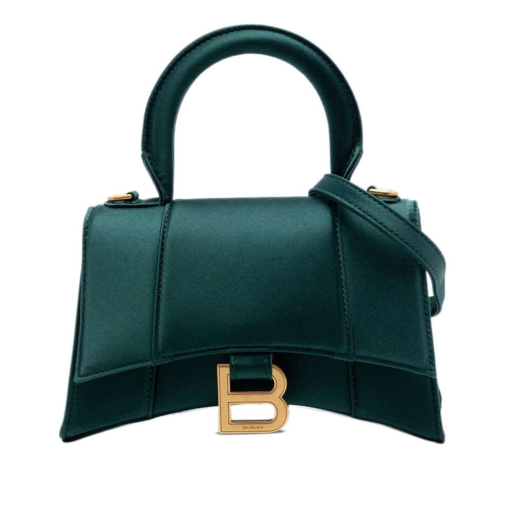 Balenciaga Satin Hourglass Top Handle Bag XS Green Very good condition - Front View