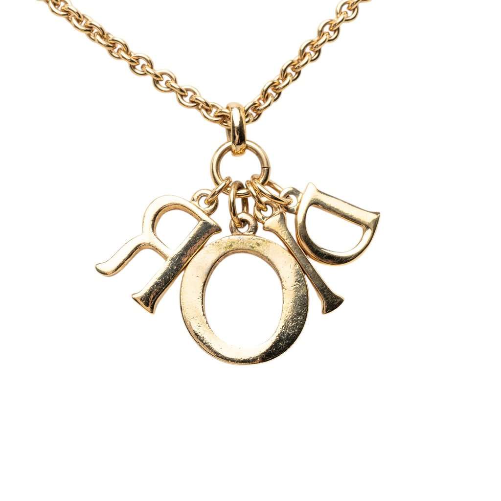 Dior Gold Plated Strass Logo Pendant Necklace Gold Metal Very good condition - Inside View