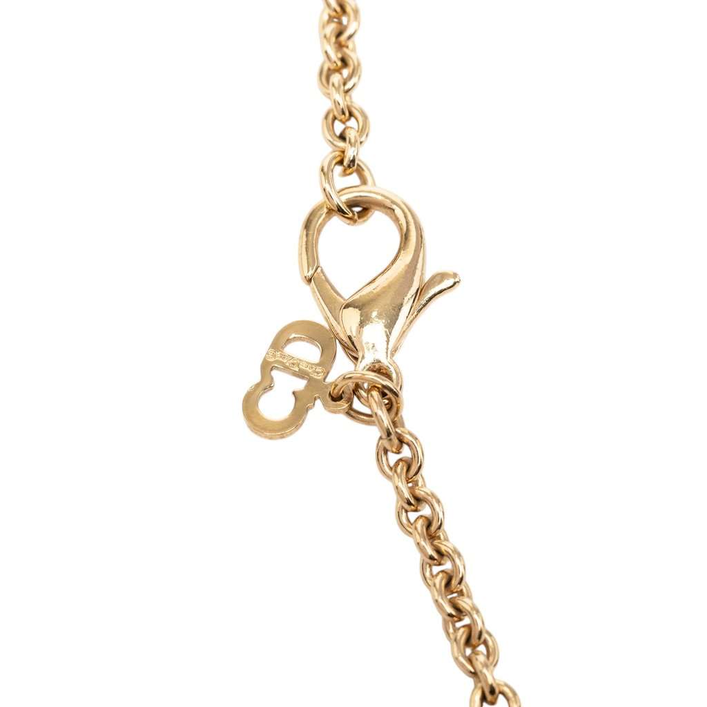 Dior Gold Plated Strass Logo Pendant Necklace Gold Metal Very good condition - Model View