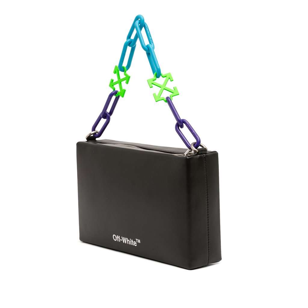 Off-White Leather Block Pouch Quote Clutch with Chain Black Leather Very good - Back View