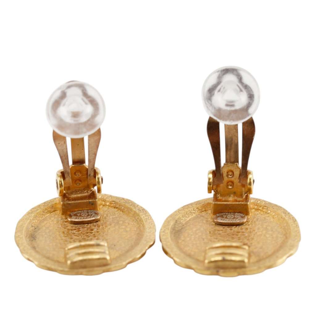 Chanel CC Gold Plated Flower Clip On Earrings Gold Metal Very good condition - Inside View