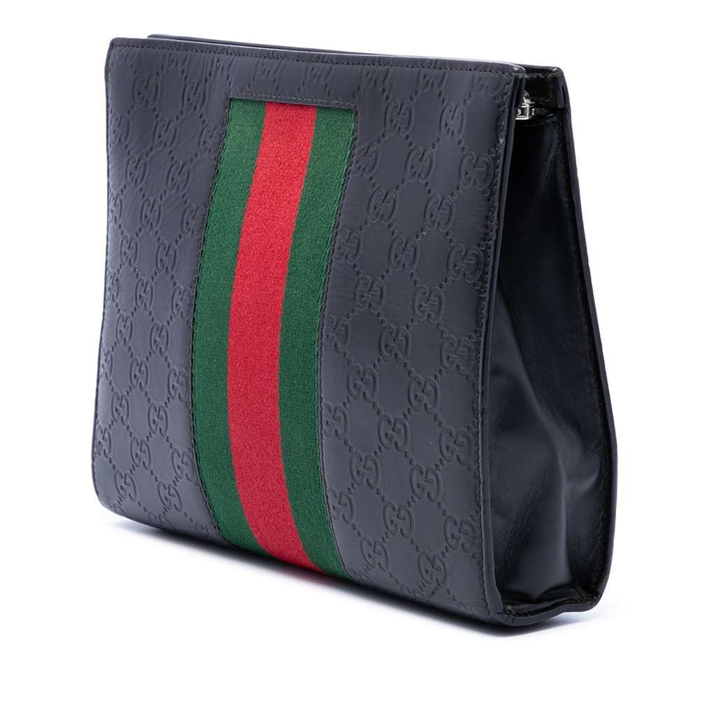 Gucci Guccissima Web Clutch Black Leather Very good - Back View