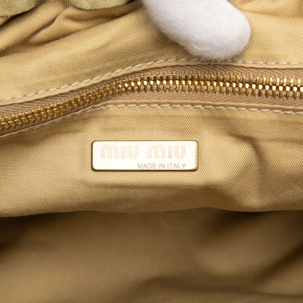 Miu Miu Laser Cut Suede Bamboo Top Handle Bag Beige Leather Very good condition - Box View