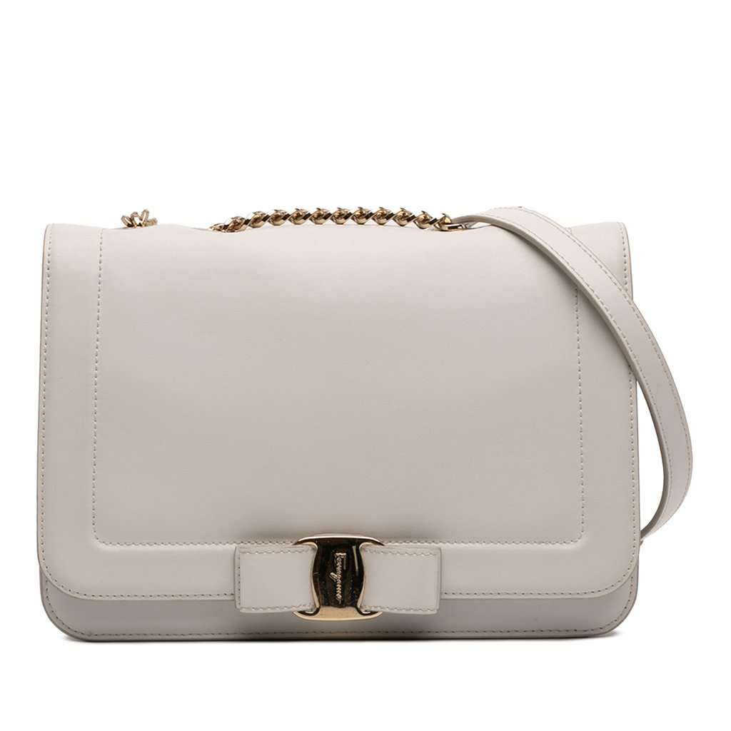 Salvatore Ferragamo Leather Vara Bow Chain Crossbody White Leather Very good condition - Front View