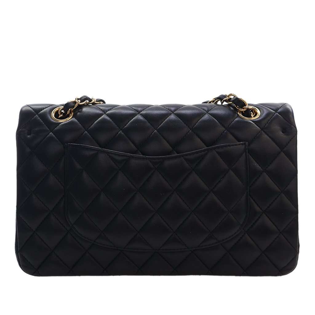 Chanel Medium Classic Lambskin Double Flap Black Leather Very good condition - Back View