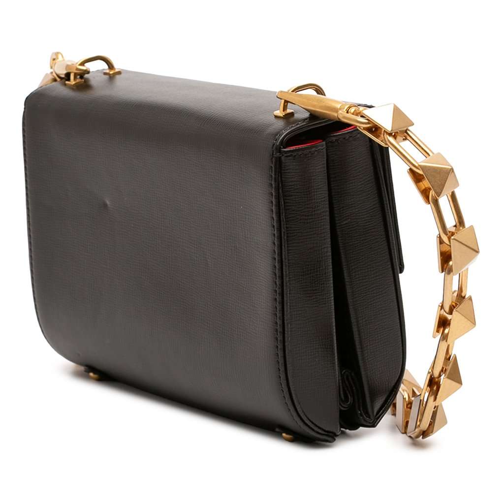 Valentino Grained Calfskin Stud Sign Shoulder Bag Black Leather Very good - Back View