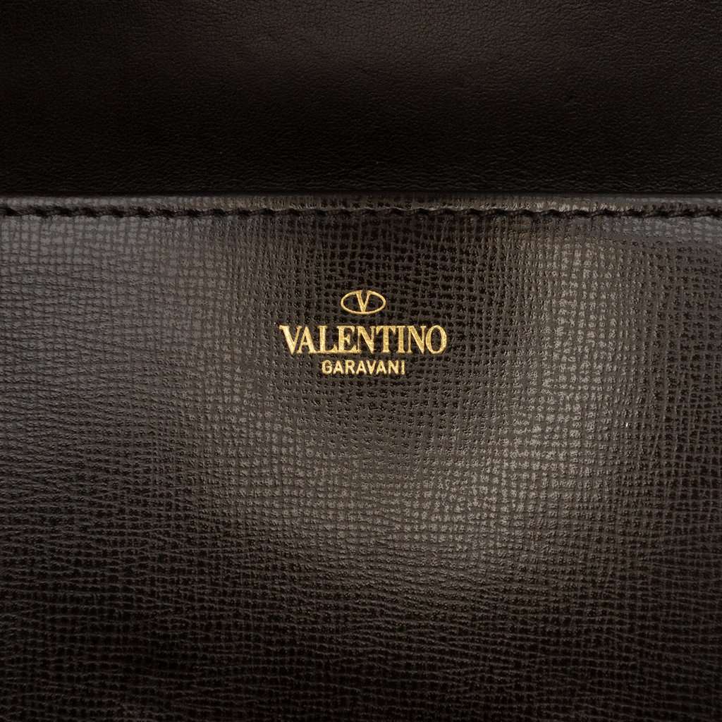 Valentino Grained Calfskin Stud Sign Shoulder Bag Black Leather Very good - Box View