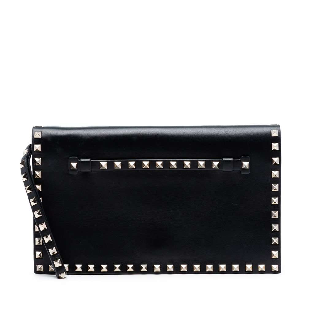Valentino Nappa Rockstud Wristlet Clutch Black Leather Very good condition - Front View
