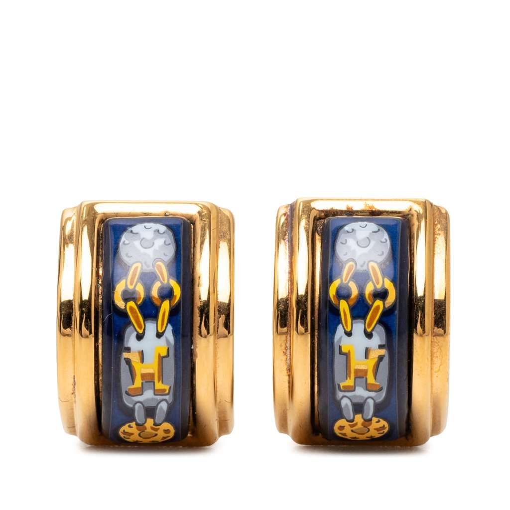 Hermès Gold Plated Enamel Cloisonne Clip On Earrings Gold Metal Very good - Front View