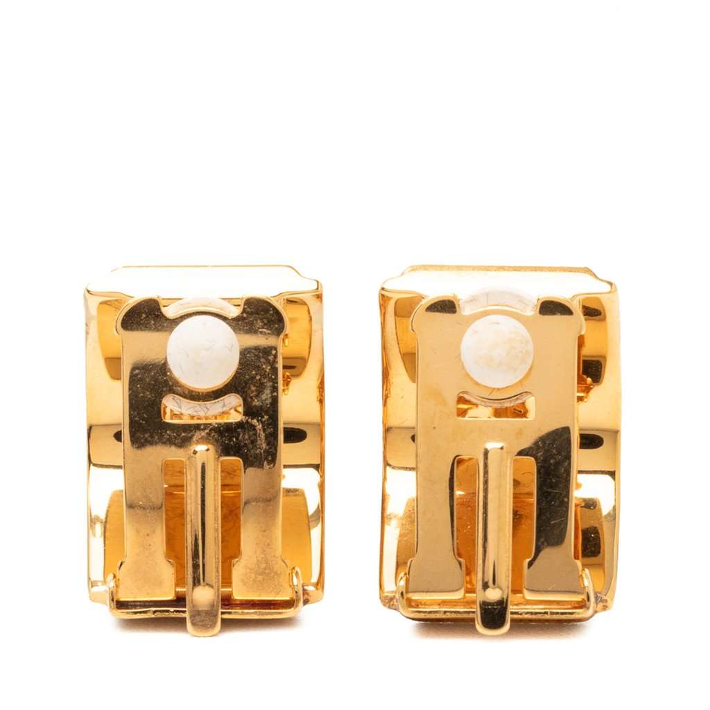 Hermès Gold Plated Enamel Cloisonne Clip On Earrings Gold Metal Very good - Back View
