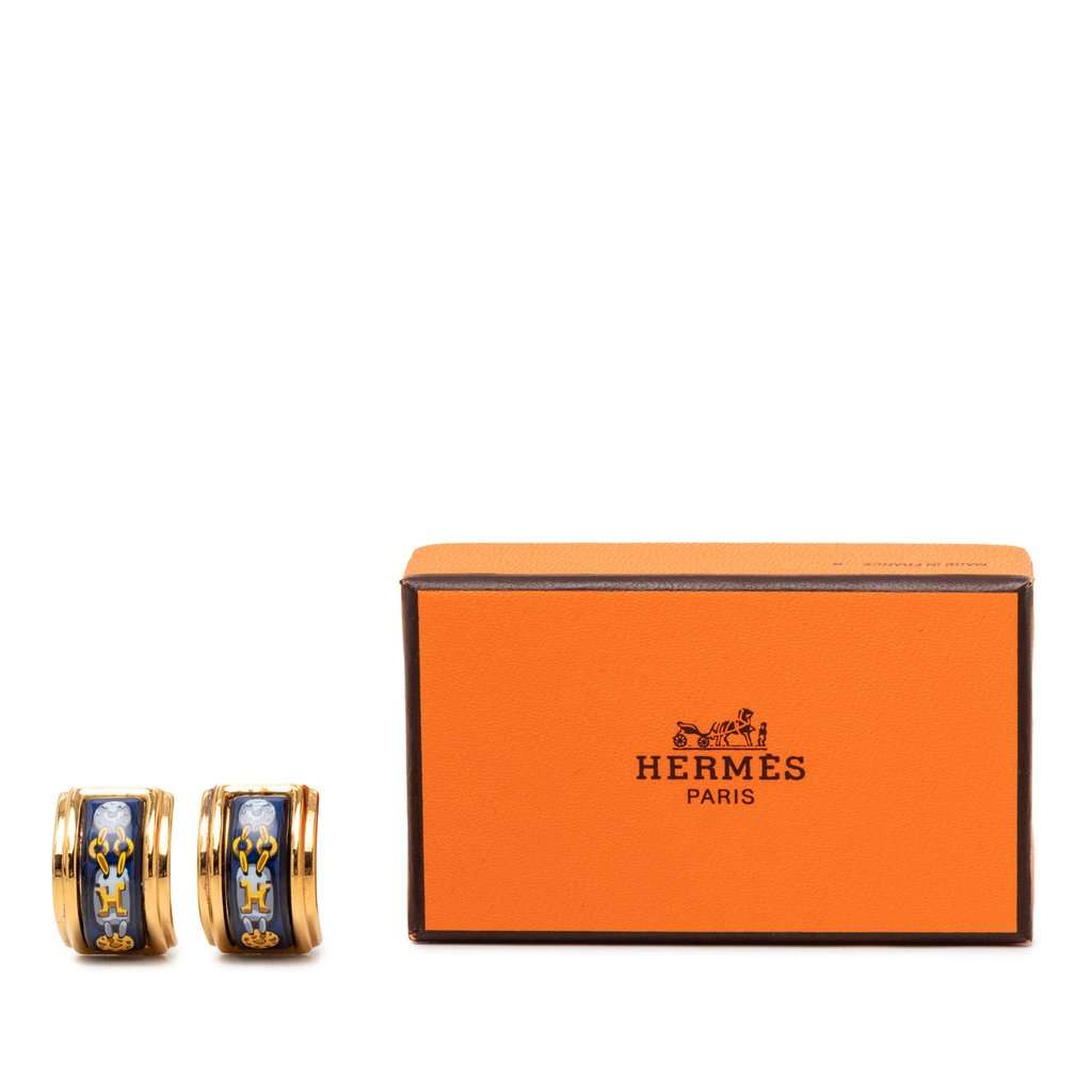Hermès Gold Plated Enamel Cloisonne Clip On Earrings Gold Metal Very good - Model View