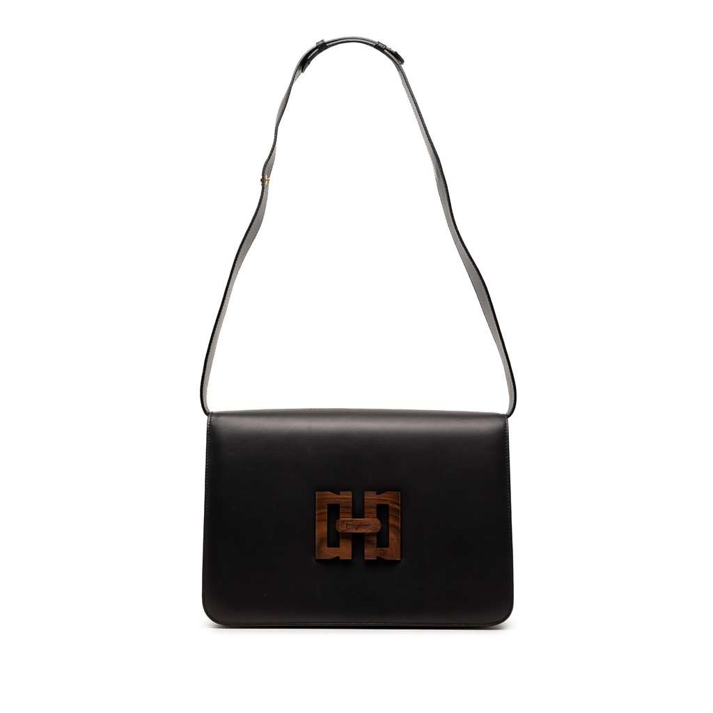 Salvatore Ferragamo Leather Wooden Gancini Shoulder Bag Black Leather Very good condition - Front View