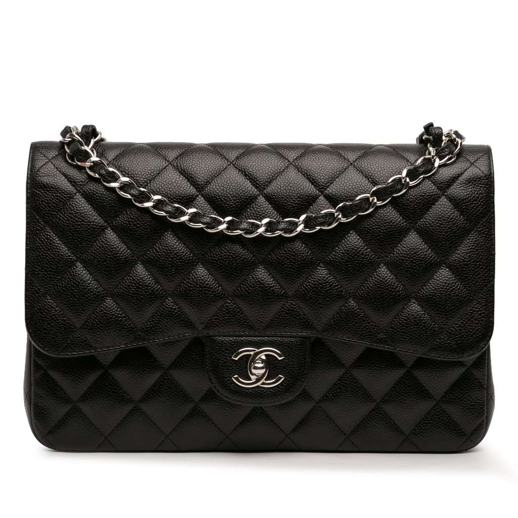 Chanel Jumbo Classic Caviar Double Flap Black Leather Very good condition - Front View