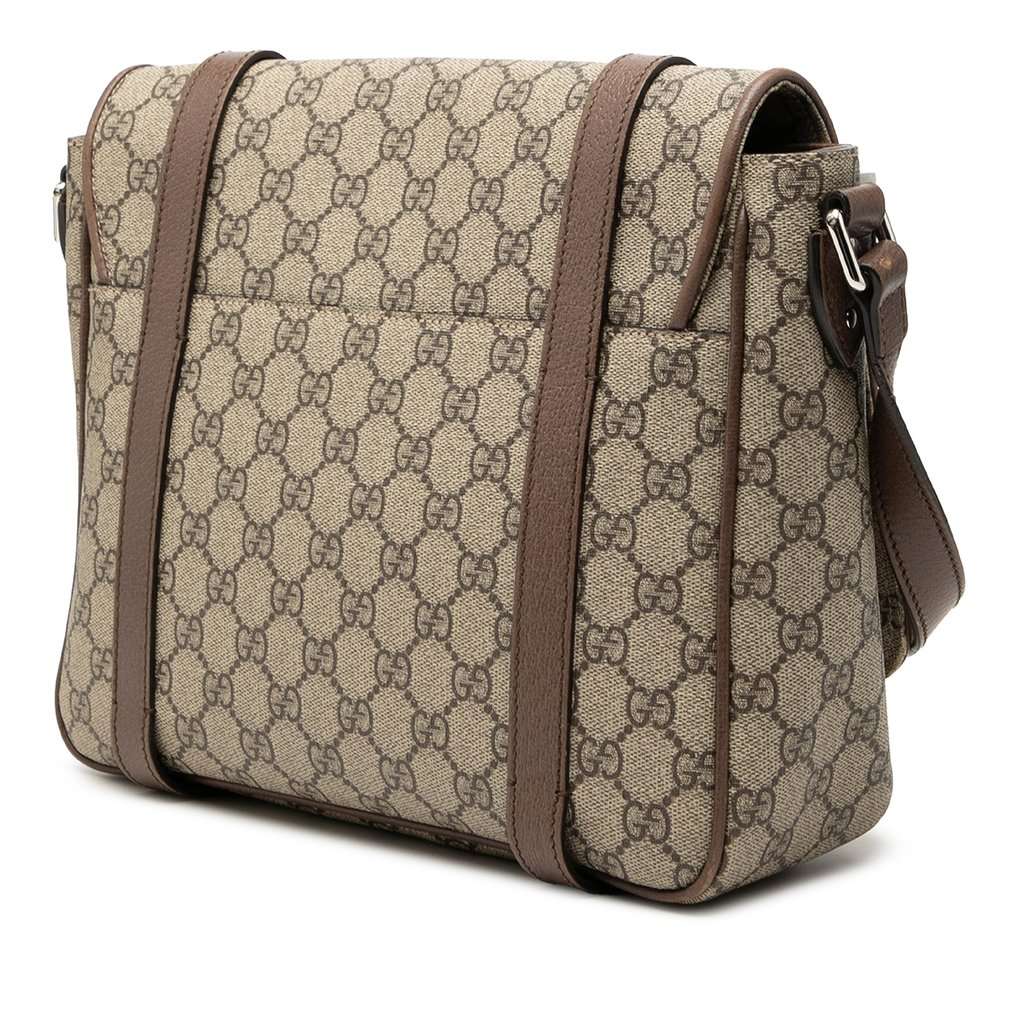 Gucci GG Supreme Textured Dollar Calfskin Retro Interlocking G Flap Messenger Bag Beige Very good condition - Back View