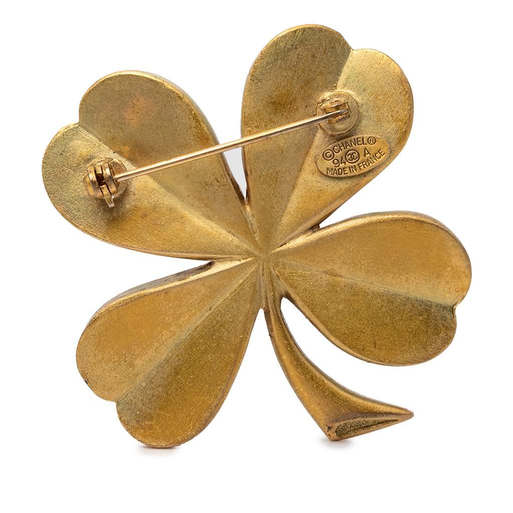 Chanel CC Gold Plated Clover Brooch Gold Metal Very good condition - Back View