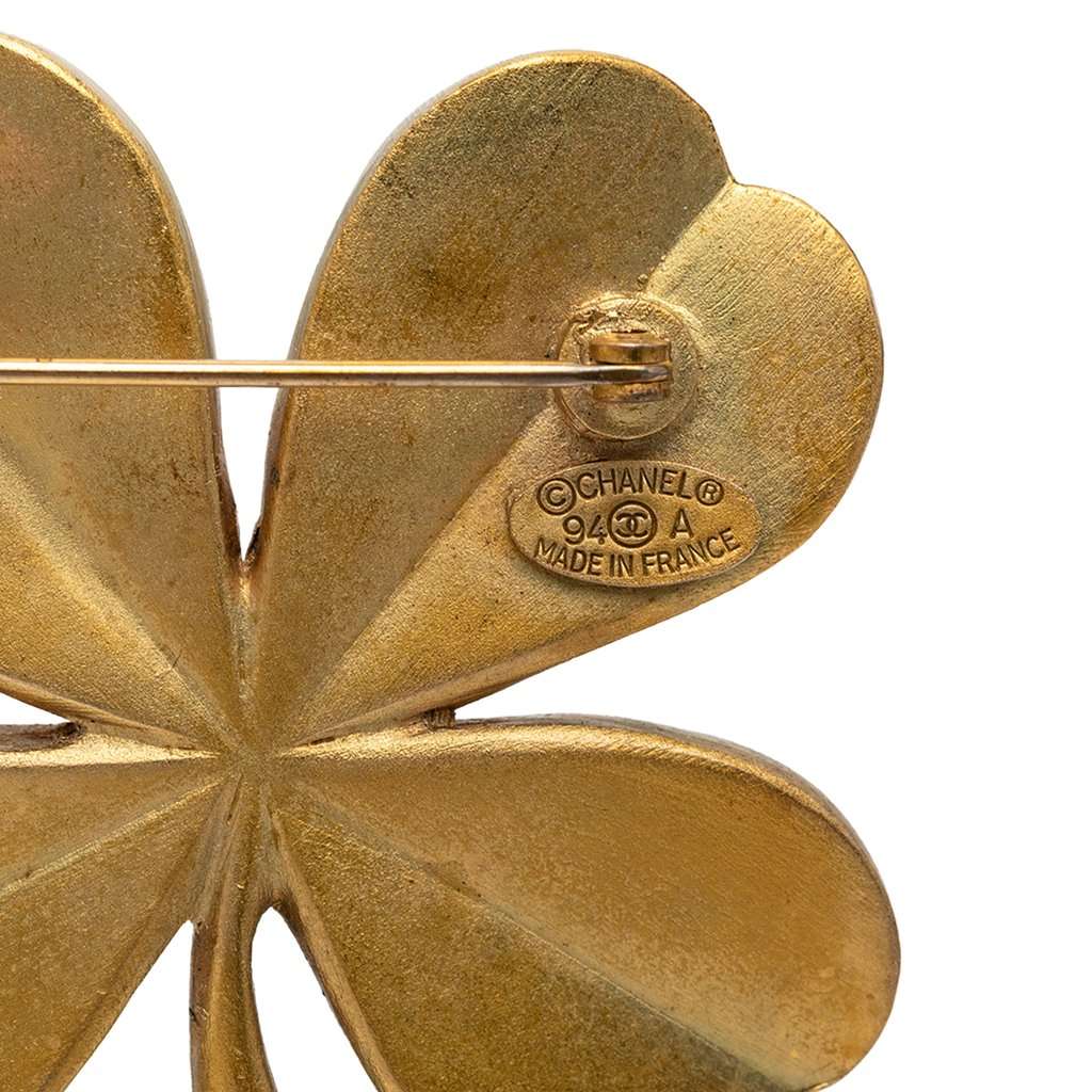 Chanel CC Gold Plated Clover Brooch Gold Metal Very good condition - Inside View