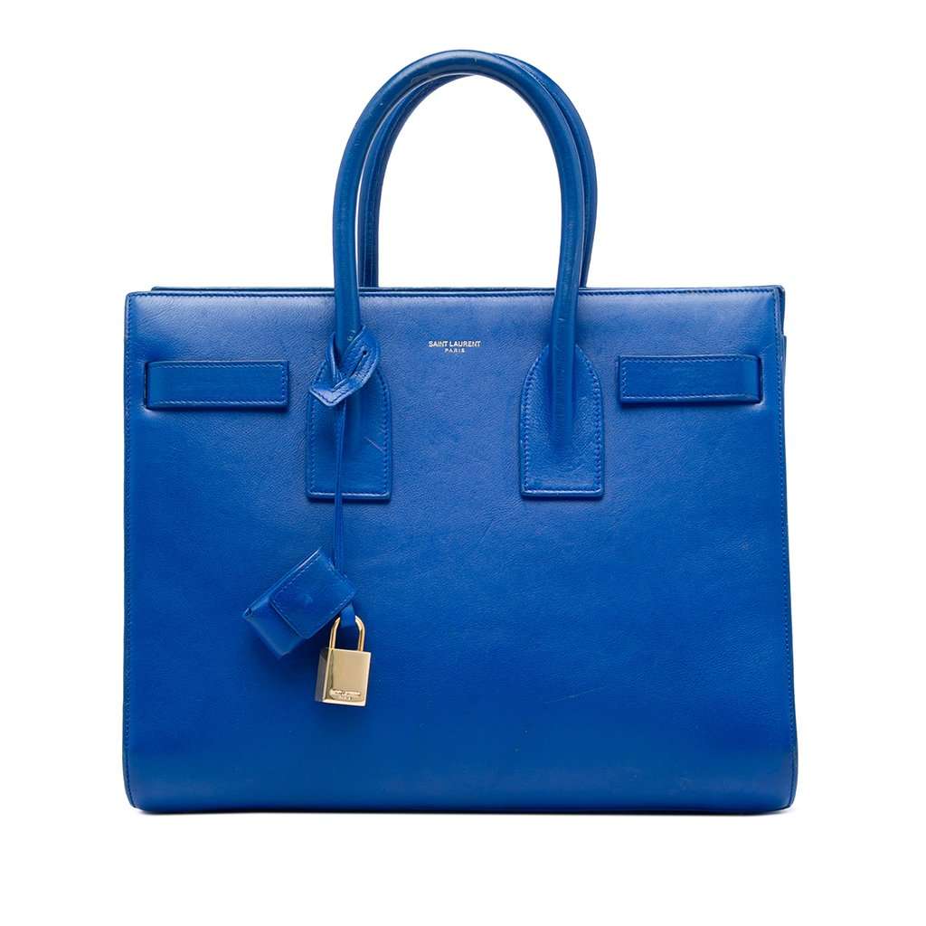 Saint Laurent Small Leather Sac De Jour Satchel Blue Leather Very good - Front View