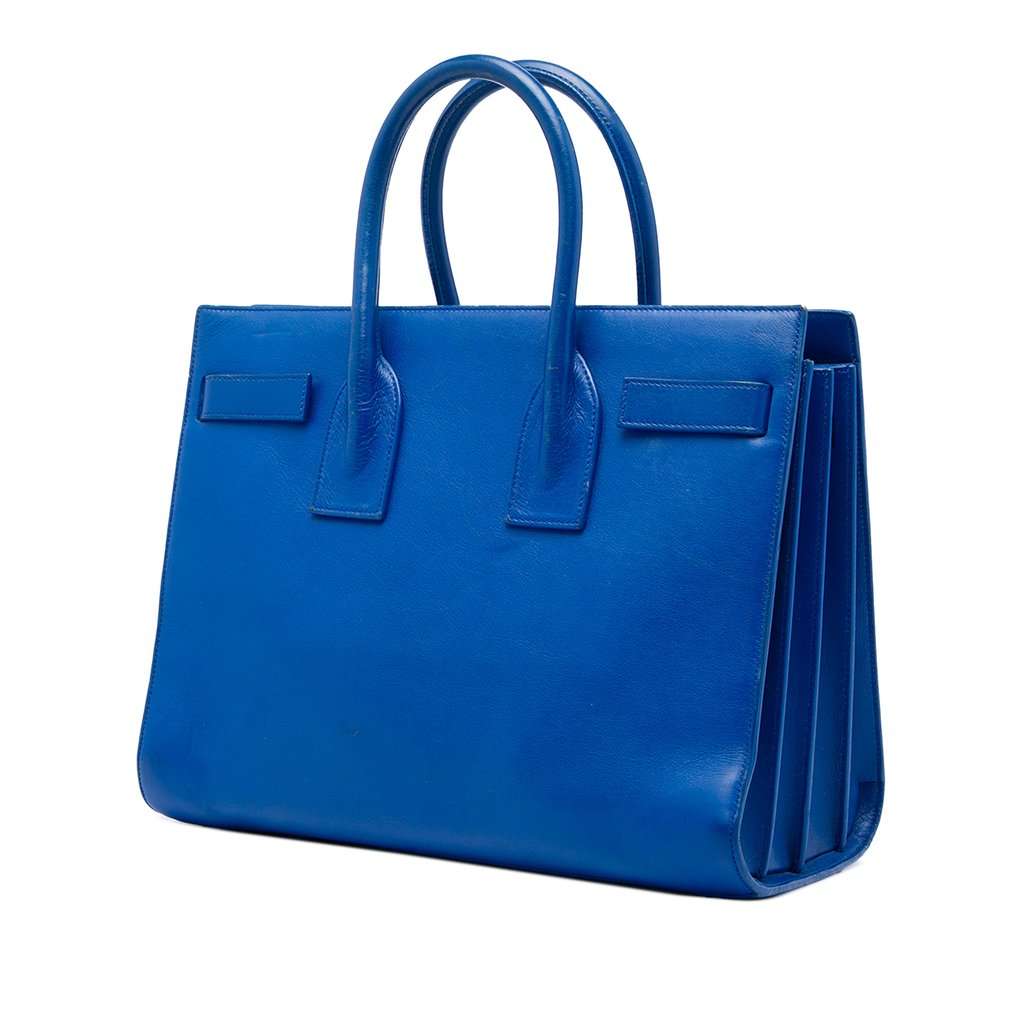 Saint Laurent Small Leather Sac De Jour Satchel Blue Leather Very good - Back View