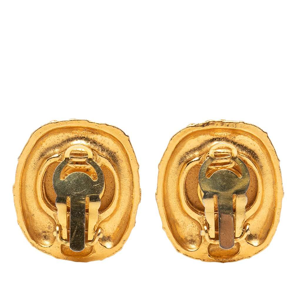 Chanel Gold Plated Quilted Large Crystal Clip On Earrings Gold Metal Very good condition - Back View