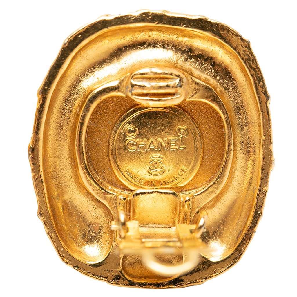 Chanel Gold Plated Quilted Large Crystal Clip On Earrings Gold Metal Very good condition - Inside View