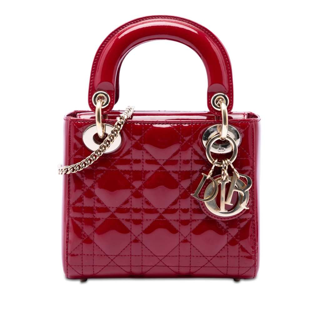 Dior Mini Patent Cannage Lady Dior Red Leather Very good condition - Front View