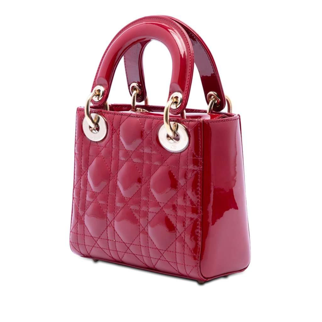 Dior Mini Patent Cannage Lady Dior Red Leather Very good condition - Back View