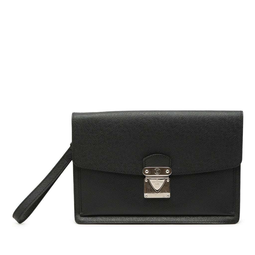 Louis Vuitton Taiga Belaia Clutch Black Leather Very good condition - Front View