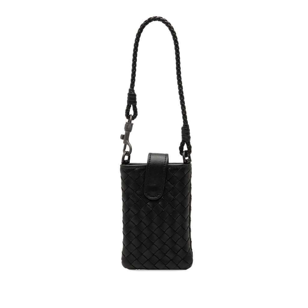 Bottega Veneta Nappa Intrecciato Phone Holder Black Leather Very good - Front View